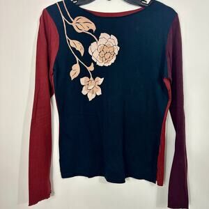 Color Block Floral Long Sleeve Shirt Large